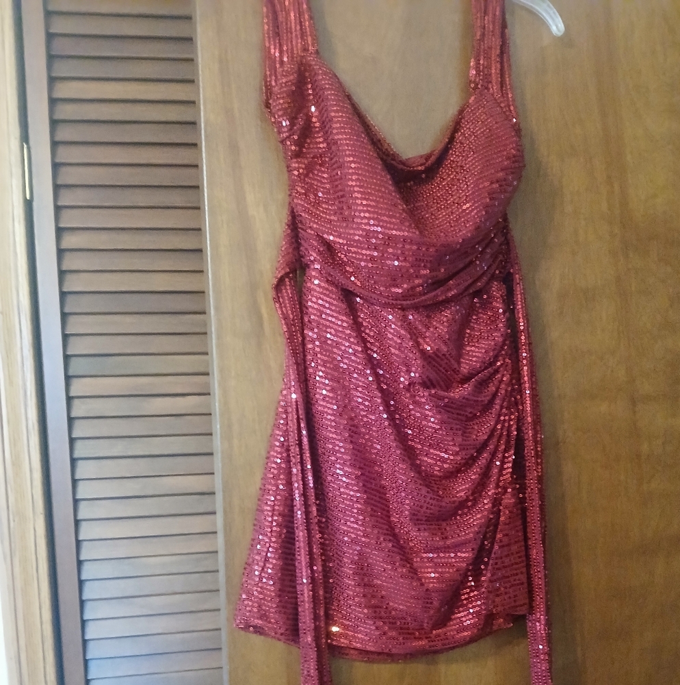 Sequin Mini Dress in Red by Lucy In The Sky